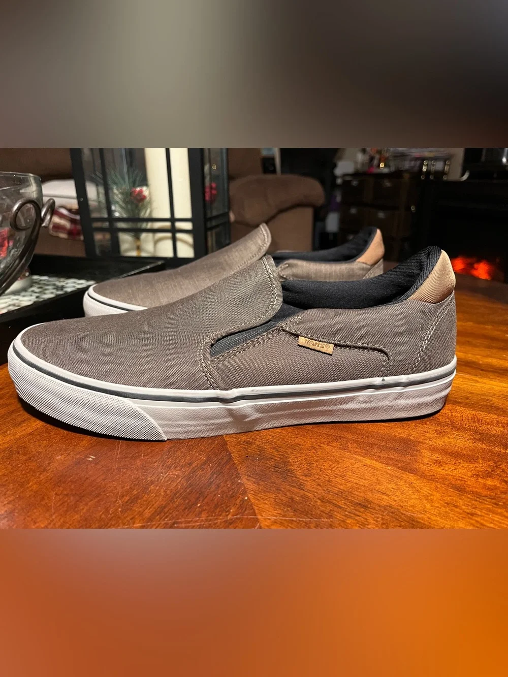 Vans Asher Deluxe Confort Slip-On Canvas Sneakers - Walnut with White Sole